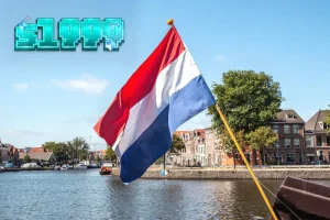 Ilustrasi grafis mengenai regulasi perjudian dan keamanan digital di Belanda.